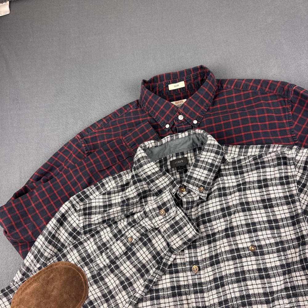 J Crew Shirt Men's L Navy Black White Plaid Elbow Patch Oxford Slim Fit Wool (2)